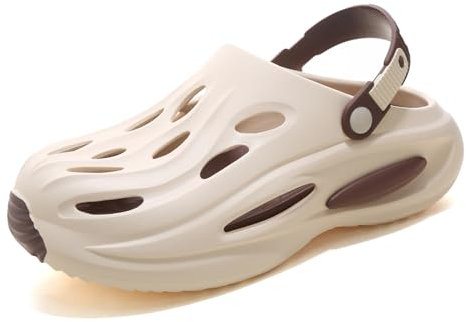Clogs Gartenschuhe für Herren, Leicht Und Atmungsaktiv Badelatschen Lässig Pantoletten, Rutschfester Hausschuhe Komfort Arbeitsschuhe Pflege Strand Sandalen Schuhe, Beige, EU 40-41