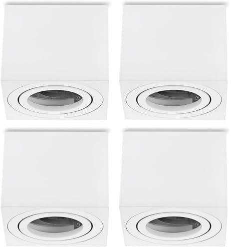 Sweet Led 4x Deckenspots Aufputz flach 50mm Aluminium Aufbauspots schwenkbar 80x80mm 230V Aufbaustrahler - weiß matt, eckig