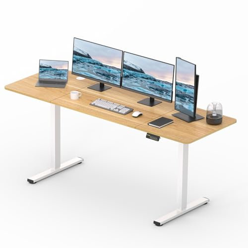 SANODESK Elektrischer Höhenverstellbarer Schreibtisch einfach mit Tischplatte, Memory Funktion und Haken, Schreibtisch Höhenverstellbar Elektrisch für Heimbüro, Homeoffice und Hause(200 x 80cm, ahorn)