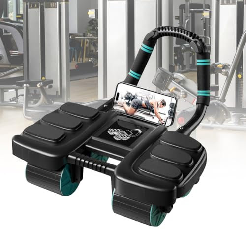 Automatisches Rebound Bauchtrainer - für Zuhause New Stabilen 4 Rollen Domestic Bauchtrainer Für Bauchmuskeltrainin Kerntraining mit Kniematte und Telefonhalter