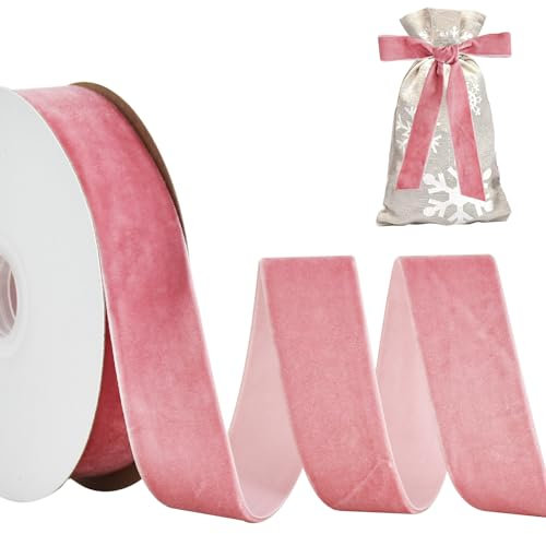 RIBBOOO Rosa Samtband 2.5cm x 10yds, Vintage Samtband für Weihnachten, Kranz Bögen Dekoration Handwerk Geschenkverpackung, Valentinstag Bouquet Verpackung