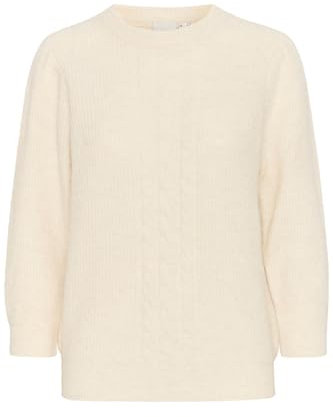 ICHI IHKAMARA Damen Strickpullover Grobstrick Pullover mit Rundhals RIPP-Saum leicht elastisch Loose fit, Größe:XL, Farbe:Cloud Dancer (114201)