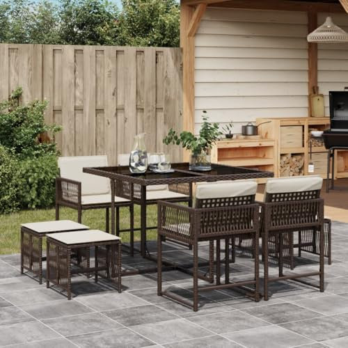 Keyroto Rattan Sitzgruppe für 8 Personen, Gartenmöbel Polyrattan, Gartentisch mit 8 Stühlen & Kissen, Gartengarnitur Sitzgarnitur, Essgruppe Outdoor Terrasse Braun Type-25