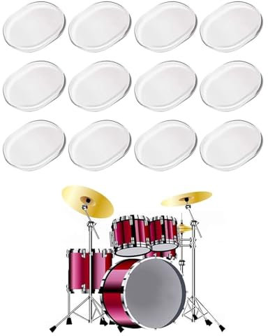 KGDUYC Trommel-Dämpfer-Gele 12 Stück, Transparente Silikon-Gel-Pads zur Schalldämpfung von Trommeln, Weiche ovale Streifen, 12er-Pack für zuverlässige Schalldämpfung.