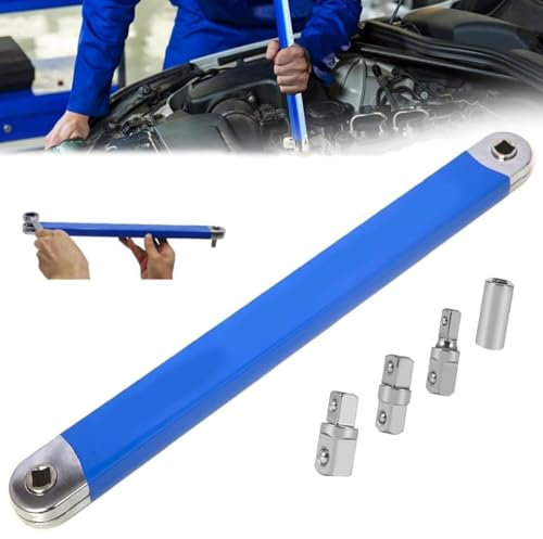 Bamyli Multifunktionaler Verlängerungsschlüssel Gekröpfter Verlängerungsschlüssel, Offset Verlängerungsschlüssel, Wrench Extender, Schraubenschlüssel Verlängerung mit 3 Adaptern und 1 Stecknuss