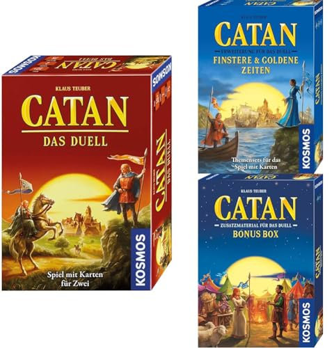 Kosmos Catan Duell Set: Bundle aus Catan - Das Duell, Erweiterung Finstere & Golende Zeiten und der Duell Bonus-Box. Der komplette Catan-Duell Kartenspaß für packende Duelle!