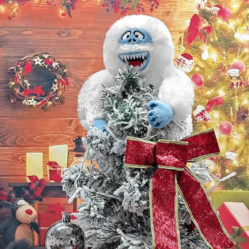 Christmas Abominable Snowman Tree Topper, Novelty Snow Monster Hugger with Smiling, Funny Christmas Tree Topper for Holiday Party Home Decorations (1PCS, One Size)