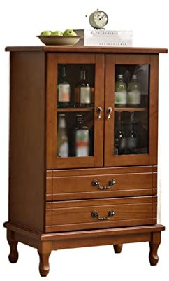 Wooden Wine Cabinet with Double Drawers Home Storage Solution for Wine Enthusiasts