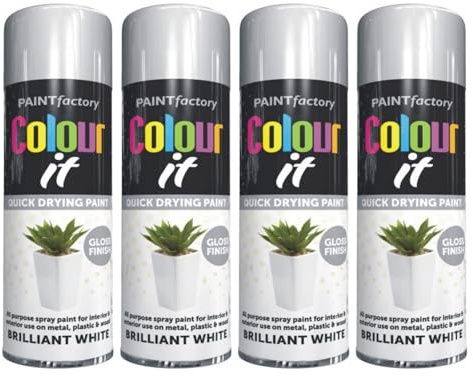 DIOXSTAR Brilliant White Gloss Spray Paint, Quick Drying, All Purpose Spray P-a-i-n-t, Suitable for Metal, Plastic & Wood Surfaces, Interior & Exterior Use, 250ml (4 PCS)