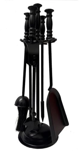 Almineez 16 Companion Set 5pc Fireside Tool Set Cast Iron Fireplace Wood Log Burner Coal Stove Accessories Set Broom, Shovel, Tong & Poker with Stand Decoration