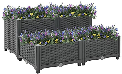Xichuzi Hochbeet 80x80x38 cm Polypropylen, Palettenrahmen, Hochteich, Gemüsebeet, Kräuterregal Balkon, Blumenbeet, Kräuterspirale, Tomatenbeet, Pflanzhochbeet - 310409