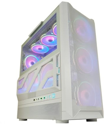LC-Power Gaming Gehäuse Gaming 900W Lumaxx Light – ATX Midi-Tower mit weißem Mesh-Frontpanel, 12 Lüfterplätze, 3 vertikale PCI-Slots, bis zu 6 Festplatten, I/O-Panel mit USB-A & Farbwahltaste