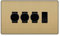 BG Evolve Satin Brass 4 Gang Custom Grid Switch 3x LED Dimmer 1x 2 Way