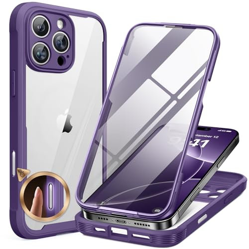 Miracase Glass Case for iPhone 16 Pro Max Case 6.9-Inch,[Camera Control Button Covered] + [Built-in 9H Tempered Glass Screen Protector without Bubble] Full Body Bumper Clear Back Cover (Purple)