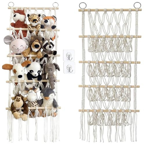 Chingcoo Kuscheltier Aufbewahrung,4 Lagiges Stofftier Aufbewahrung Kuscheltiere Organizer Hängematte Netz mit 2 Haken für Kuscheltiere für Kinderzimmer Wohnzimmer Schlafzimmer