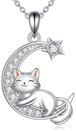 YAFEINI Katzen Halsketten für Damen 925 Sterlingsilber Katze Anhänger kette für Tierliebhaber Kätzchen Schmuck Geburtstags Geschenke für Mädchen