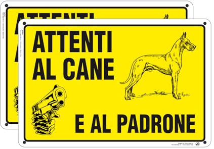 Cartello Attenzione ai cani e padrone Avviso - 20x30cm 100% Made in Italy - 2 Pz Plastica Resistente UV Impermeabile