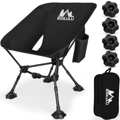 JONRRYIN Campingstuhl Faltbar, Tragbare Camping Klappstuhl Ultraleichter Camping Stuhl Strandstuhl mit Zwei Seitentaschen und 3 Stufen der Höhenverstellung für Outdoor, Picknick, Strand (1, Schwarz)