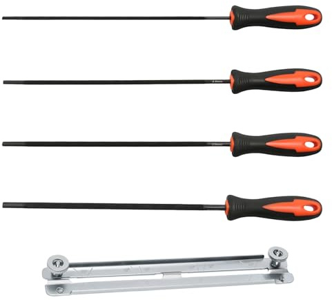 Juego de 4 limas para motosierra, 4 tamaños, para afilar motosierras, limas redondas, juego de limas de metal con mango y soporte de archivo, 3,2 mm, 4,0 mm, 4,8 mm, 5,5 mm, adecuado para bricolaje y