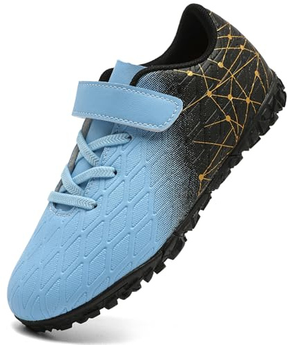 PiDaGlobal Boys Football Boots Kids Girls Firm Ground Soccer Shoe Astro Turf Trainers Athletics Sport Futsal Shoes Teenager Profession Competition Indoor Outdoor Unisex 5UK Light Blue