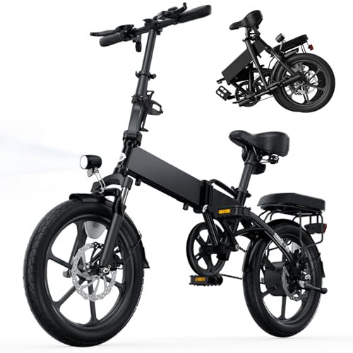 iHoverboard 16 Zoll Klapprad E-Bike für Damen und Jugendliche, 280,8Wh Akku bis 40 km PAS-Reichweite, 25 km/h, mit Sitz und Rückenkissen, Smart Uphill Funktion, ideal für Stadtfahrten und Ausflüge