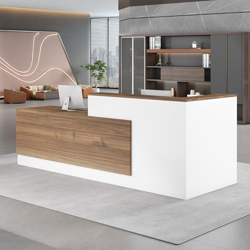 UKETO Moderne Empfangstheke aus Holz - L-Form Empfangstresen für Büros multifunktionaler Empfangstisch mit großzügigem Stauraum Geeignet für Büros Rezeptionen Hotels (Links hoch-B, 180CM)