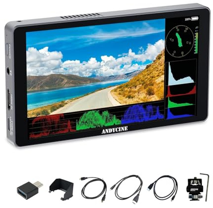 ANDYCINE X5L 5.5inch intégré 3300mAh Batterie caméra Moniteur, en Aluminium Shell 1200nits Haut Champ Lumineux DSLR vidéo HDR écran Tactile, 4K HDMI 3D LUT Forme d'onde Focus de Pointe