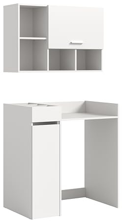 xonox.home – 3-teiliges Badmöbel-Set Free 95x195x60 cm in weiß Nachbildung – Set mit Anstellregal, Waschmaschinenumbau & Hängeschrank – Moderne Lösung für Waschplatz & Waschküche