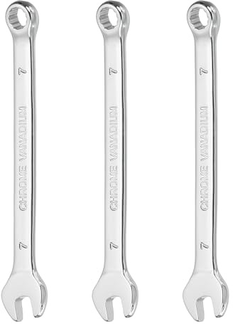 sourcing map 3Pcs Combination Wrench 7mm Metric 12-Point Box and Open End | CR-V Steel Double Ended Spanner Tool,for Automotive Pipe Furniture Machinery DIY Repair,Silver White