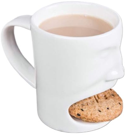 cookes Cuddler Dolomite Tassen, Monsterbecher Mit Cookie -Halter -Fach | Heizläufe Resistants Getränke - Smiiley Hot Drink Bech | Funny Face Breakfast Tassen | Hitzebeständige Gesicht Keramik Kaffeet