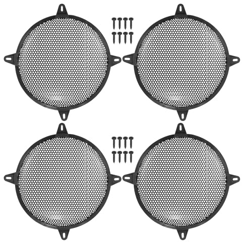 Aputoxz 10 Inch Speaker Grill Cover Kit, Iron Mesh Subwoofer Guard with Screws and Clips for Car Home Audio, Round Black Protective Grille – Universal Fit, 4Pack