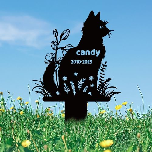 JLSKCN Grabstein Katze für Draußen Personalisiert, Tier Grabstein Katze, Grabsteine Für Haustiere Katze Metall Gedenksteine für Den Garten Grabdekoration Andenken an Den Hund