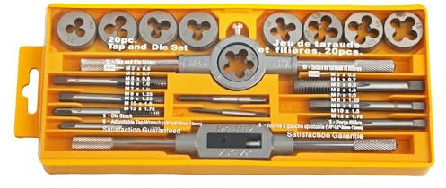 DOETYD 20-teiliges Gewindeschneider-Set M3 bis M12, Gewindeschneider-Set mit Schraubenschlüssel und Teilen, zuverlässige Gewindebohrer und Schneideisen, metrisch für Reparatur und Schneiden