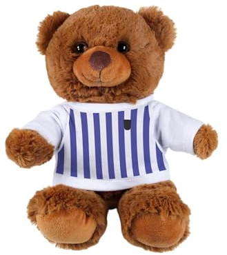 Purely Home Football Kit Teddy Bear - Gifts for Sports Fans - Dark Brown Stuffed Animal with Printed Blue And White T-Shirt