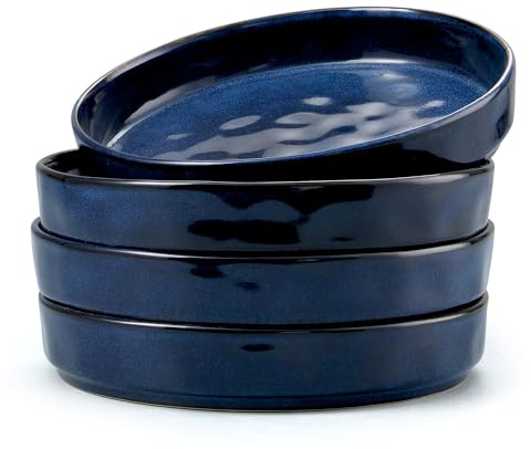 Herogo Pasta Blows Set of 4, 30oz Stoneware Salad Bowl, Nebulas Blue | Reactive Glaze Serving Bowl for Noodle Soup Fruit, Microwave and Dishwasher Safe, Chip and Scratch Resistant, Deep Edge, 21cm