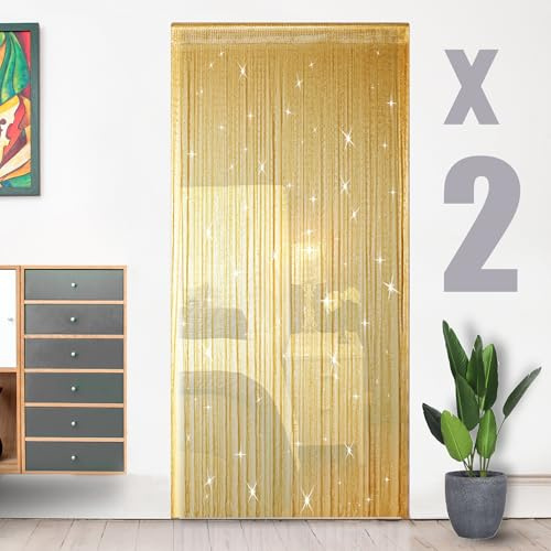 HYSENM 2‑er‑Set Fadengardine Fadenvorhang Fliegenvorhang Terrassentür | 1 x 2 M Fadenvorhang Glitzer Raumteiler Fliegenschutz Kürzbar Dekorative Gardine für Hochzeit Schlafzimmer Wohnzimmer