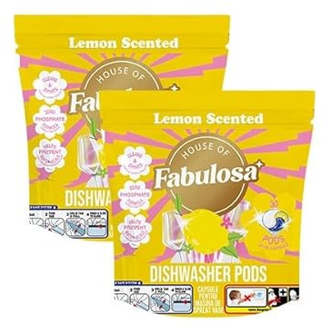 Fabulosa 3-in-1 Dishwasher Tablets, Lemon Scented Powerful Cleaning Tablets, Dishwasher Pods, Rinse Aid Action, Tough on Grease and Grime, 60 Washing Tabs, 2 Pack, Lemon