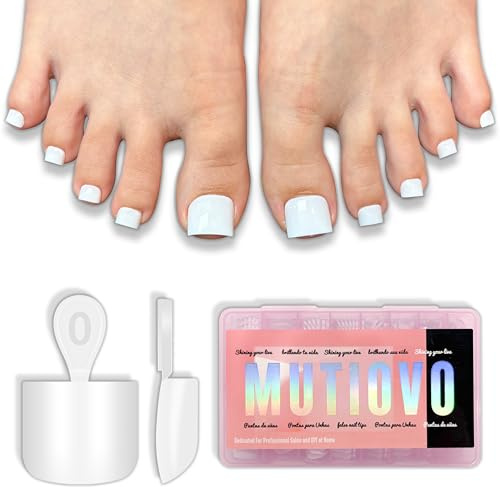 MUTIOVO Short Square Toe Nail Tips Pure Color White, Soft Gel Full Cover Fake Toenails Extension Kit, 224 Pcs 16 Sizes, No Glue Included, Need Builder Gel & Top Coat for Salon & DIY Pedicure