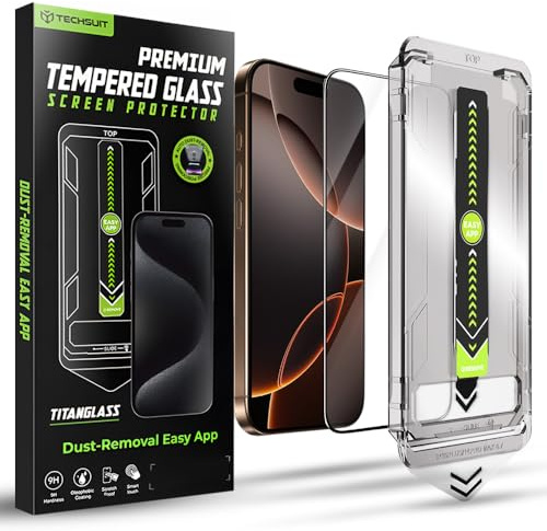 Techsuit Displayschutzfolie für iPhone 16 Pro, iPhone 17 Gehärtetes Glas mit Vollständige Abdeckung, HD Klarheit, Stoßschutz, Oleophobe Beschichtung, TitanGlass FullCover