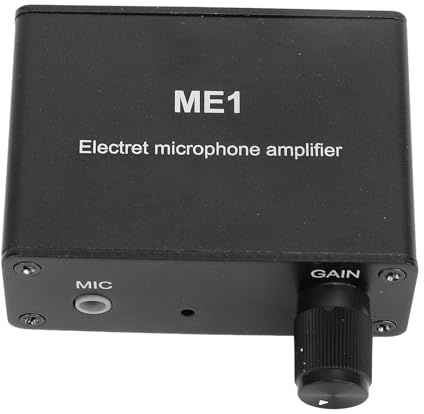 Ejoyous Preamplificador de Micrófono Electret, Aleación de Aluminio, Ganancia Ajustable 0-20 DB, Entrada de 3,5 Mm, Solución de Grabación Portátil para Músicos y Podcasters