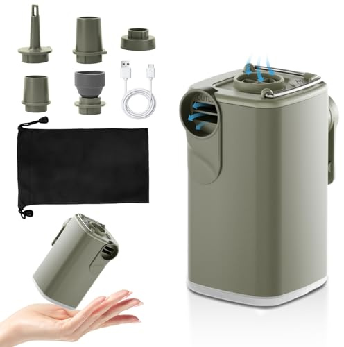 Focenat Bomba de Aire eléctrica, Inflador Colchon Hinchable, 1600mah Hinchador Electrico con 5 Boquillas, 5kPa Iluminación Recargable Inflador Electrico para Piscinas y Colchones de Cama