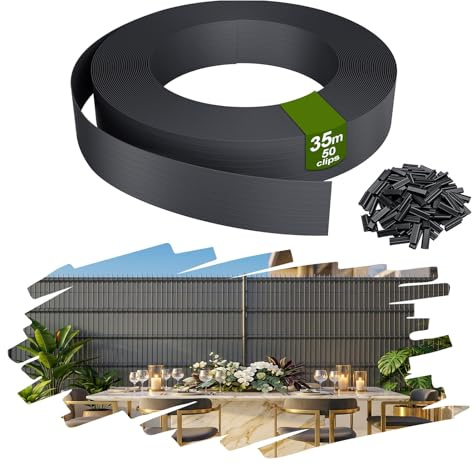 YRHome 35m Bandes de Protection visuelle PVC 4,7cm 1,64㎡ pour Grillage Double Fil, résistant UV & intempéries, occultant Jardin Balcon terrasse, 50 Clips de Fixation Inclus, Anthracite