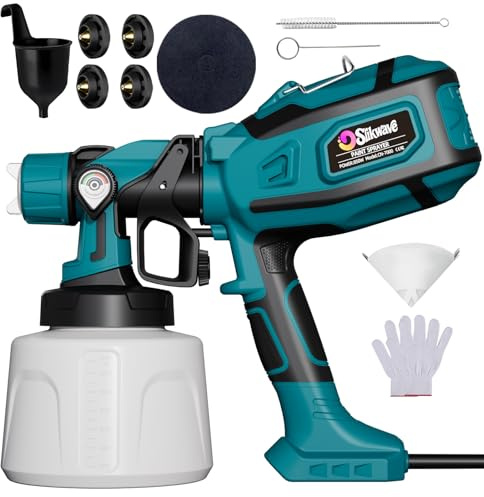 Farbsprühsystem 850W HVLP Elektrische Spritzpistole,1400ML Behälter,4 Düsen & 2 Sprühmuster,Einstellbarer Durchfluss,Lackierpistole mit Reinigungsfunktion für Möbel,Wände,Türen & Zäune,DIY Gelb Pro