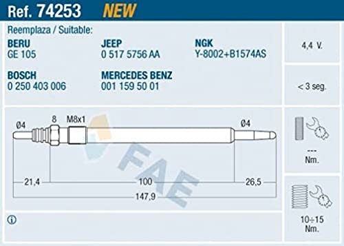 FAE Glühkerze 74253, Automatik, Saugglocke, Normalerweise Offen, 4.4V, Schraubklemme, 1-Weg, Durchsteckmontage, Touch-Steuerung