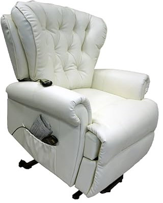 ABC Home Living ♔ Sessel ♔ Massagesessel ♔ Wärmefunktion ♔ Liege-& Aufstehfunktion ♔, Kunstleder, weiß, ca. 75 x 85 x 97 cm
