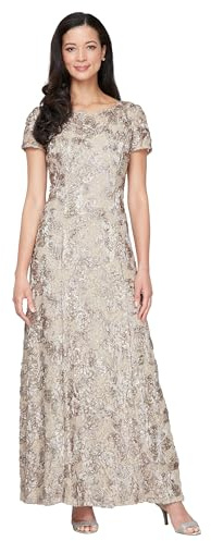 Alex Damen Langes Rosettenkleid aus Spitze mit Flügelärmeln Kleid für besondere Anlässe, Champagner, 42