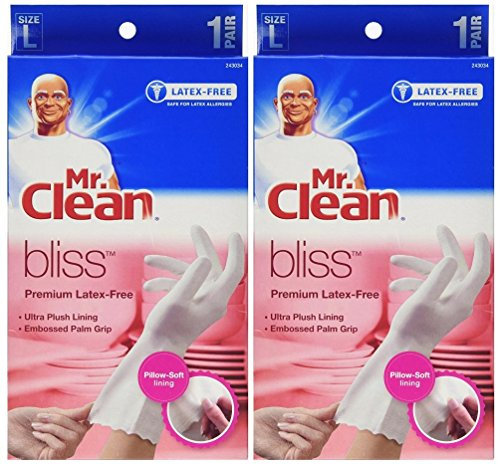 Mr. Clean Bliss Reinigungshandschuhe, groß, 30,5 cm lange Manschette mit rutschfestem Griff und ultraweichem, saugfähigem Futter für Mehrzweck-Haushaltsreinigung, wiederverwendbare und latexfreie