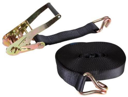 Toolland Sangle d'arrimage, en 2 Parties, avec tendeur à cliquet et Crochets Doigts serrés, résistant aux UV et à l'humidité, pour l'arrimage de Charges Moyennes, Max. 1000 kg, Polyester, Noir, 50 mm