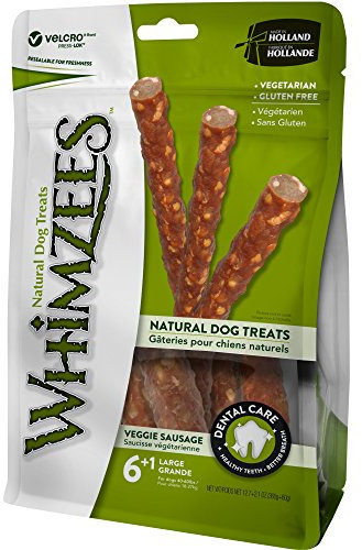 WHIMZEES Veggie-Wurst, natürliche, getreidefreie Zahnpflegesnacks, Kaustangen für große Hunde, 7 Stück, Größe L, 60 g (7er Pack)