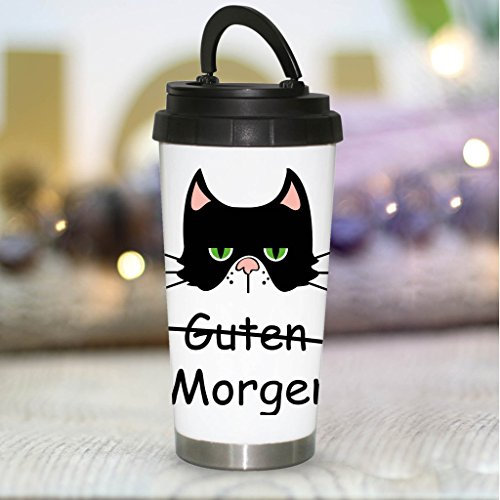 Wandtattoo-Loft Thermobecher Guten Morgen mit grimmiger Katze - Becher To Go - Edelstahl